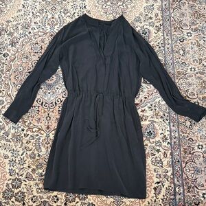 Vince Black Long-Sleeve Drawstring Waist Dress
